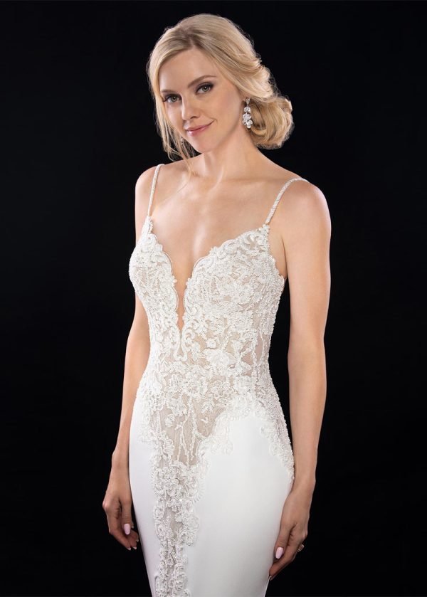 Prachtige Tulle & Four Way Spandex Spaghettibandjes Halslijn Zeemeermin Trouwjurken Met Kant Applicaties & Staaflijst - Afbeelding 6