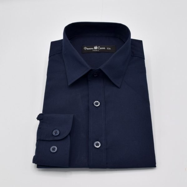 Donkerblauw Overhemd Normale Mouwlengte Slanke Pasvorm