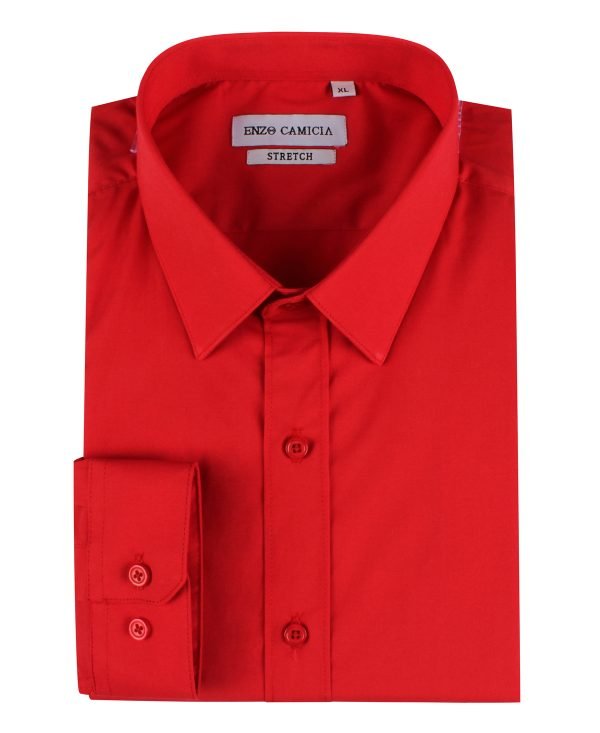 Rood Overhemd ENZOCAMICIA Lange Mouw Stretch Met Slanke Pasvorm