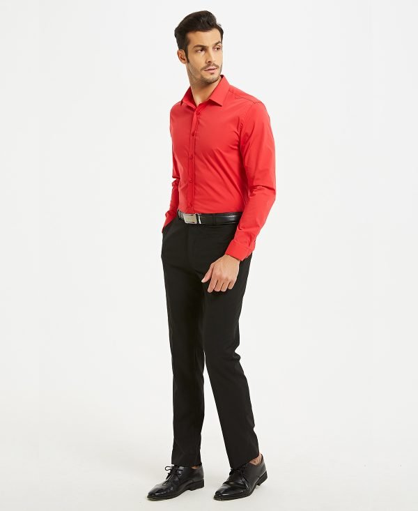 Rood Overhemd ENZOCAMICIA Lange Mouw Stretch Met Slanke Pasvorm - Afbeelding 2