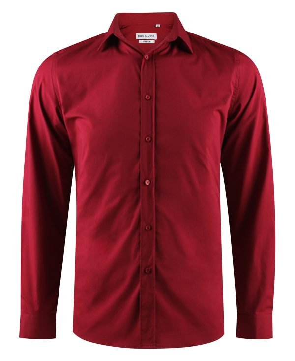 Slim Fit Stretch Overhemd Bordeaux Rood - Afbeelding 3