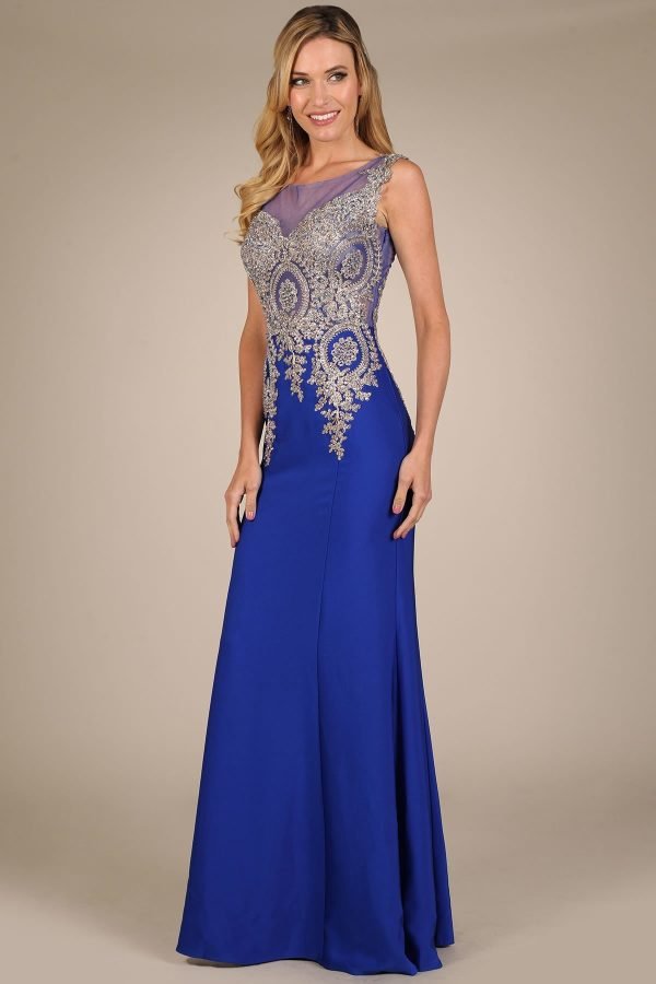 Verleidelijke Jersey Jewel Neckline Zeemeermin Avondjurken Met Staaflijst - Afbeelding 3