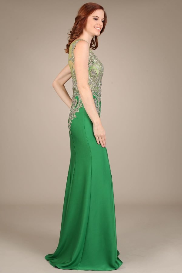 Verleidelijke Jersey Jewel Neckline Zeemeermin Avondjurken Met Staaflijst - Afbeelding 9