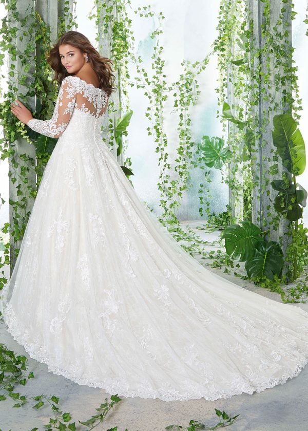 Royale Tule Off-Shoulder Halslijn A-Lijn Grote Maten Trouwjurken Met Kanten Appliques - Afbeelding 3
